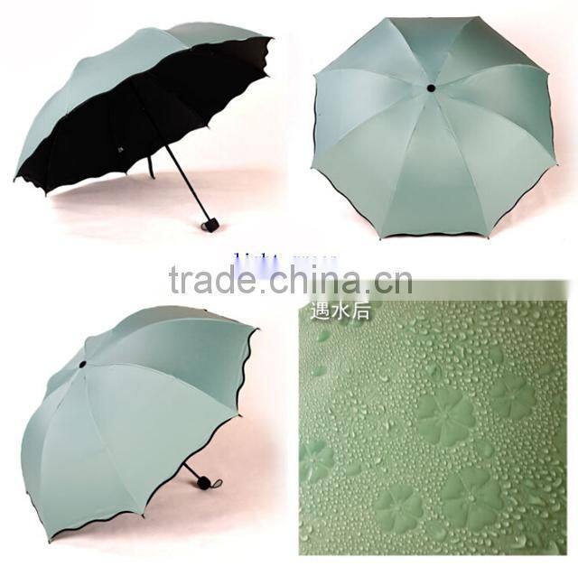 Alibaba china supplier 3 folding colour changing umbrellachange color when wet umbrella