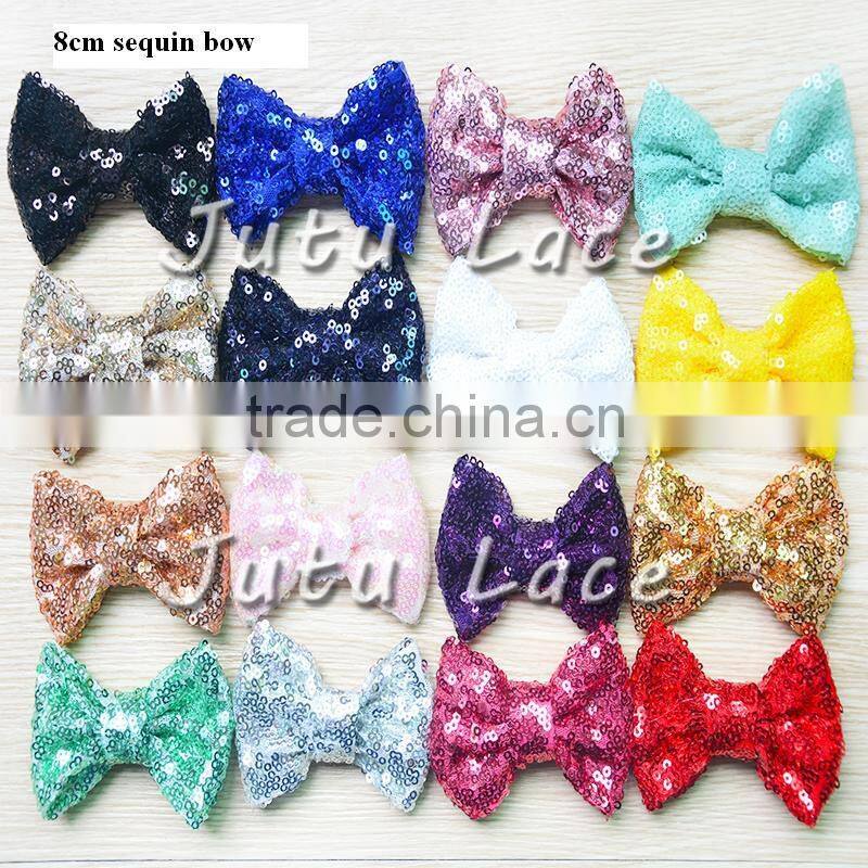 Wholesale kids Christmas decorative 12cm sequin fabric hair bow elastic head wraps