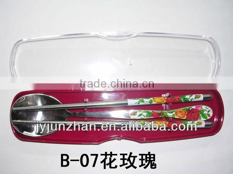 Stainless Steel chopstick spoon with rose handle made in China ( With blue flower stick on)