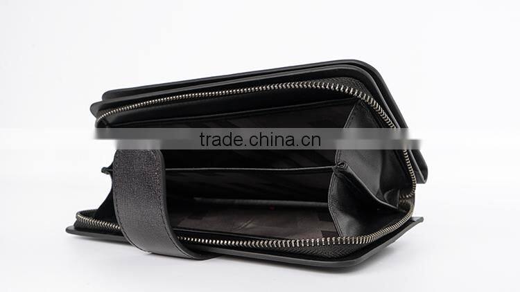 Brown Smooth Leather Men's Carrying Wallet Case Clutch Cell Phone Zippered Pouch