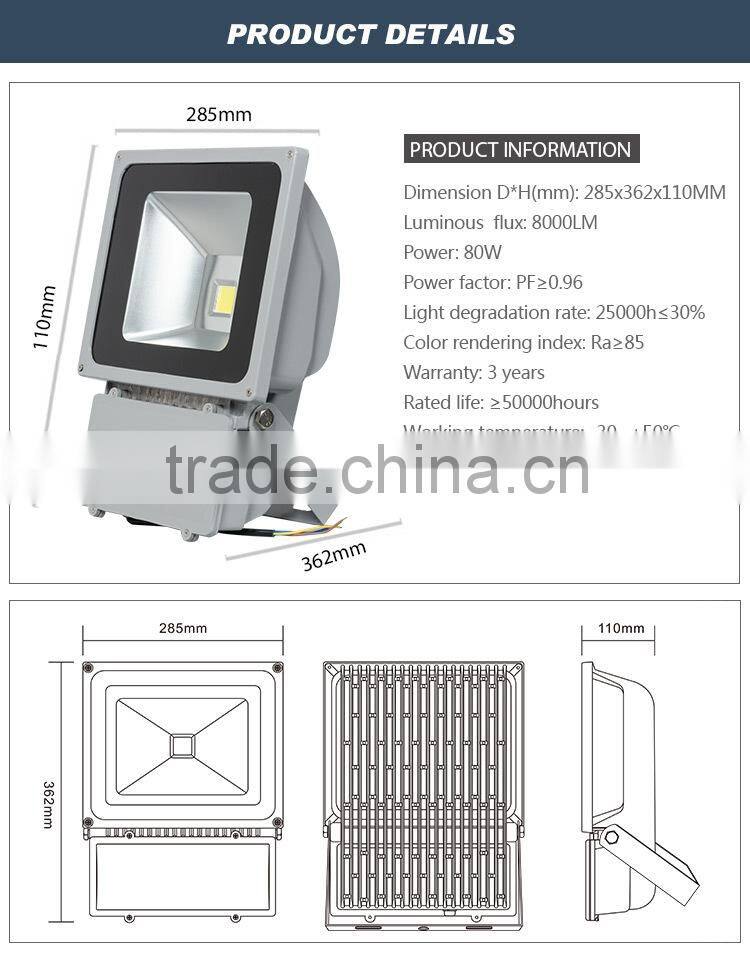IP67 waterproof bridgelux cob 80w new led flood light