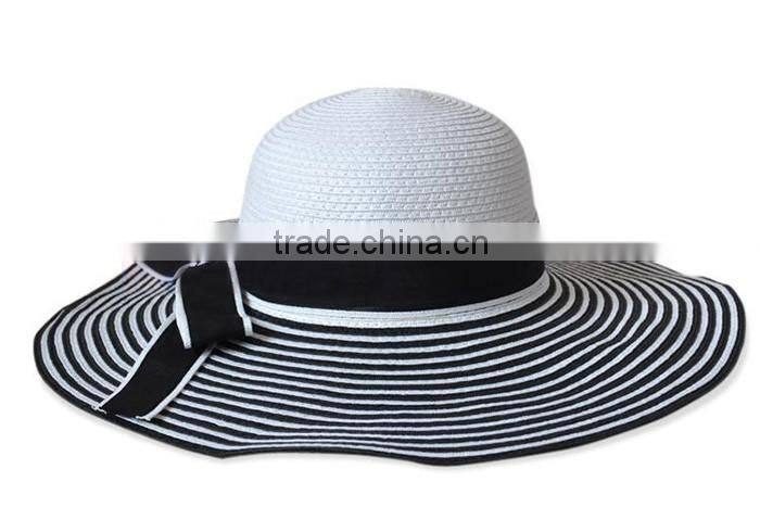 Wholesale summer panama paper straw hat striped lady floppy hat