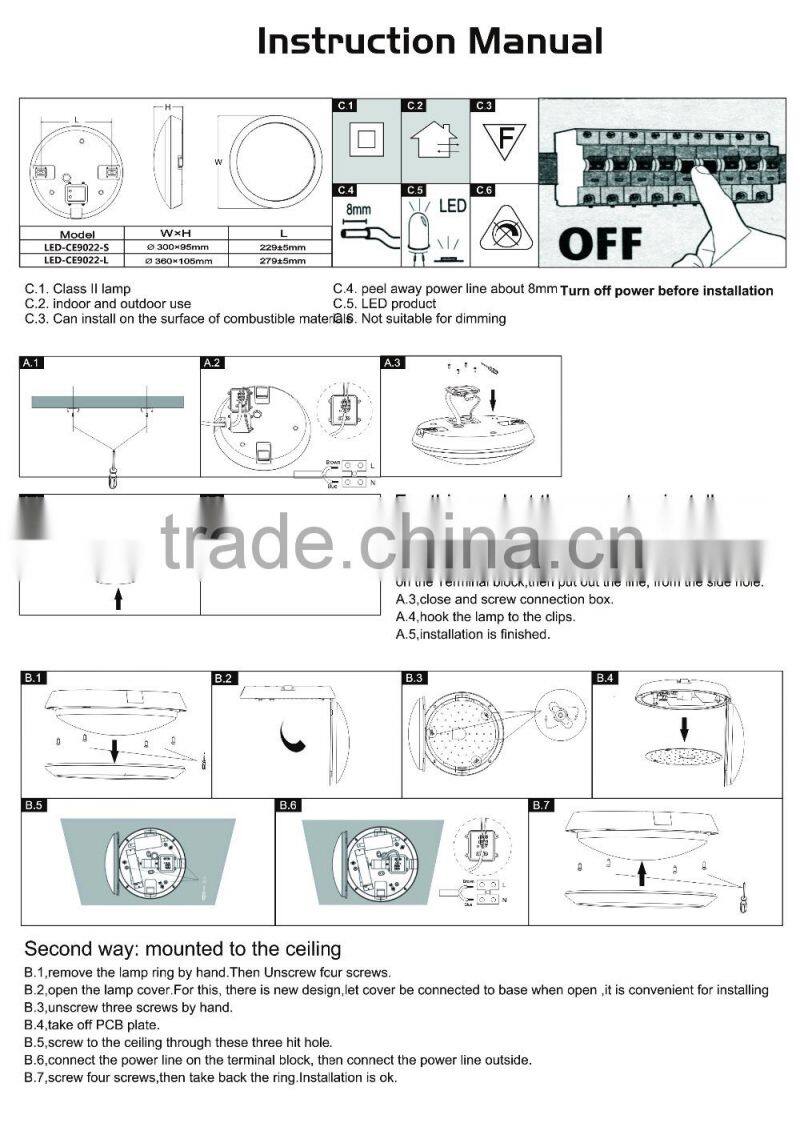 Private Model Europe Market 25W 1870lm IP66 LED Ceiling Light