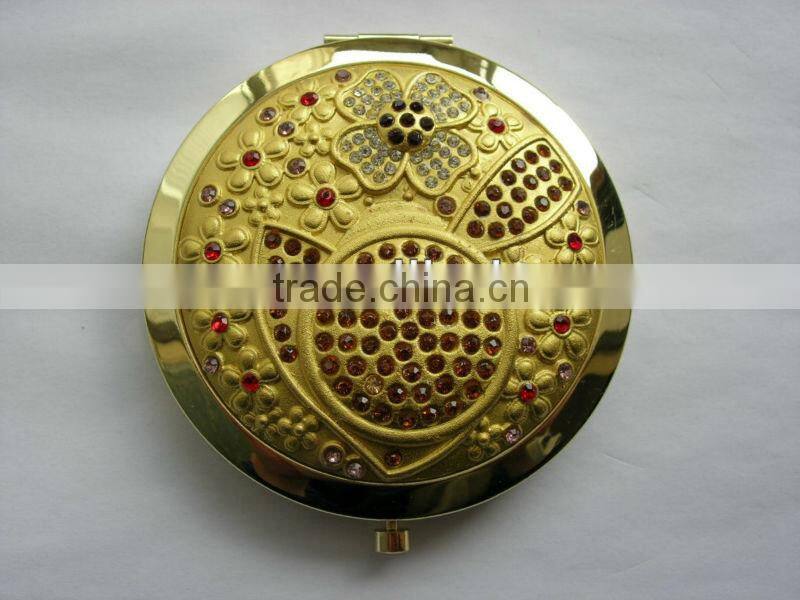antique cosmetic compact mirrors with diamond and alloy plate on the top