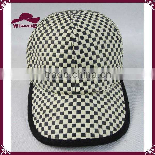 Black and white plaid straw baseball cap paper sun hat