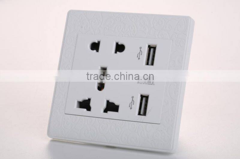 5A 2100mA white pattern wall switch with double USB