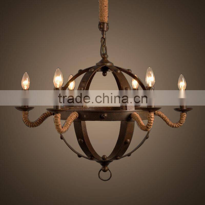 Hot sell home design round fancy wall mounted k9 hemp rope chandelier