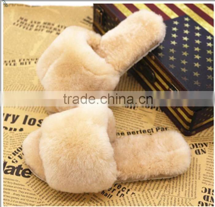 Hot Wholesale Sheepskin Slippers Rex Rabbit Fur Lined Slippers