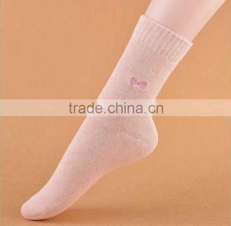 Embroidery bow socks warm thick Terry cotton thick line knitting socks china socks factory