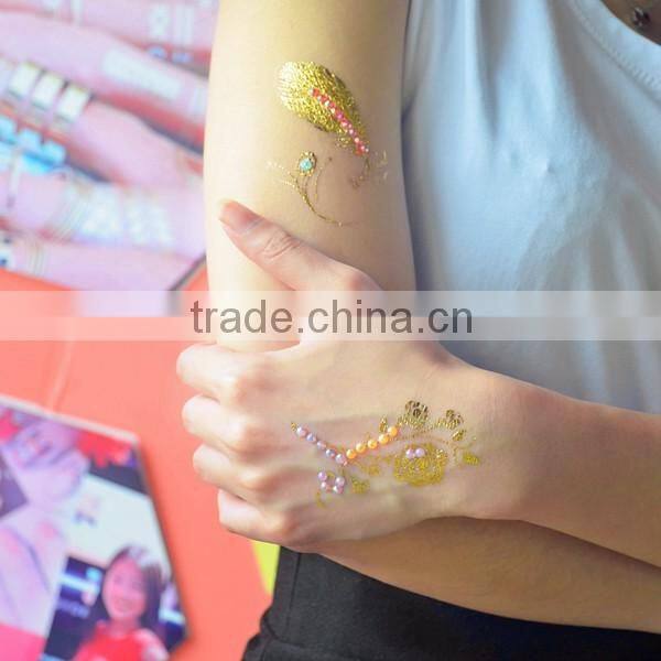 custom hot sale rhinestone metallic tattoo acrylic foil temporary tattoo stickers