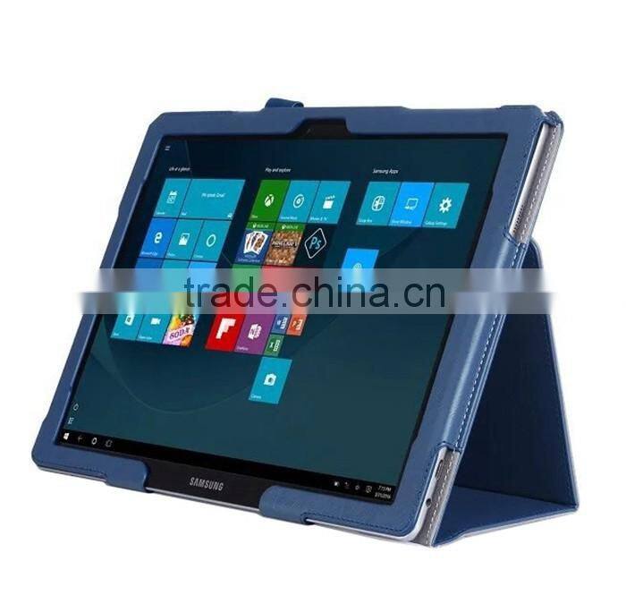 Factory Direct Pricing Cow Leather Multifunctional Case for Samsung Tab Pro S with Built in Stand, Hand Strap