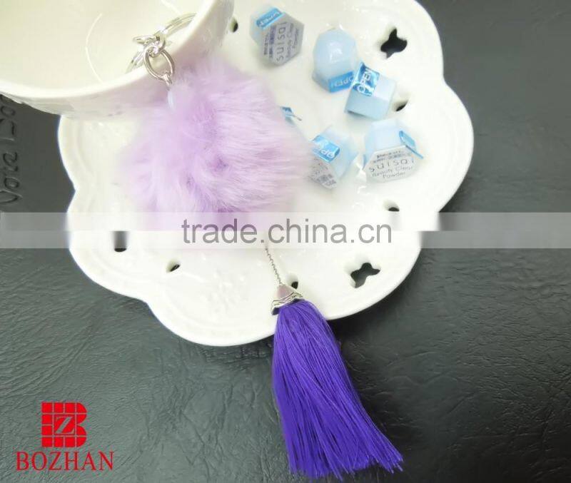 Rabbit fur tassel metal keyring