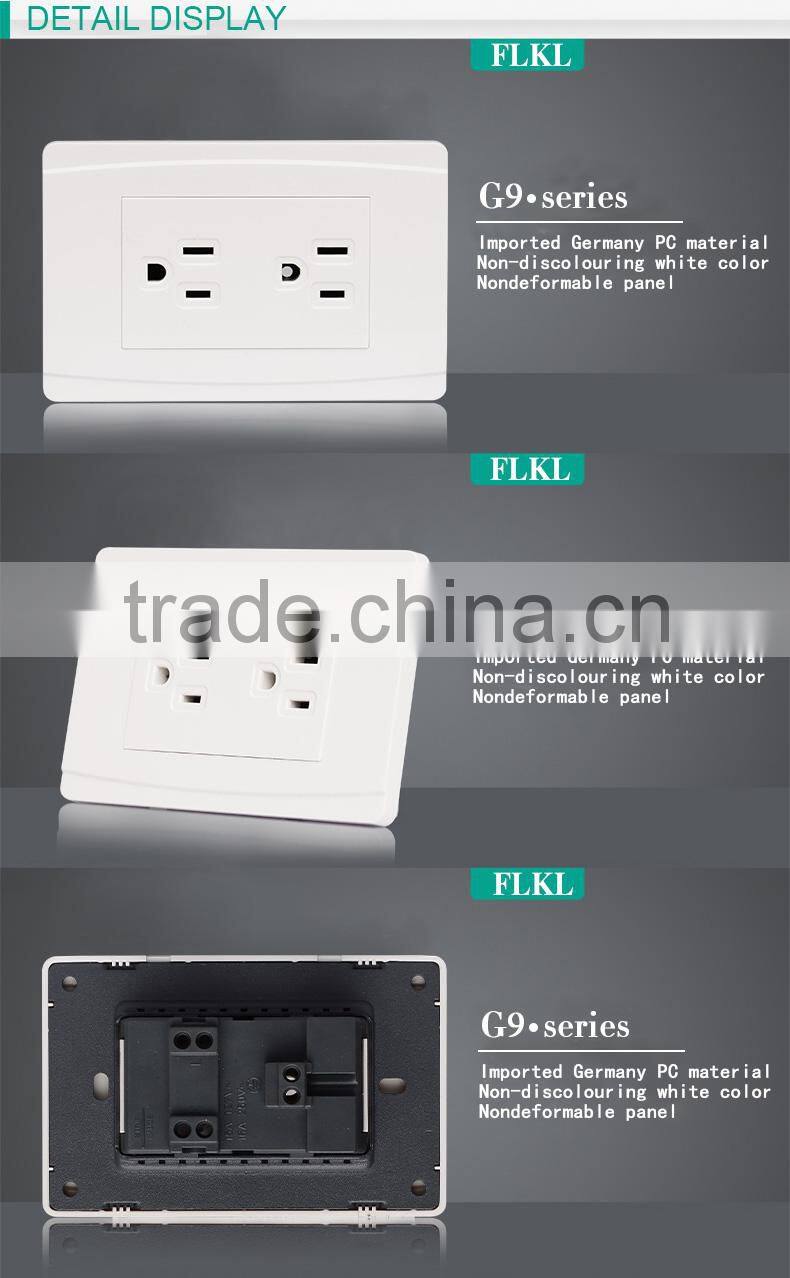 American Standard double 3 pin 6 pin electrical female socket outlet 10a wall socket