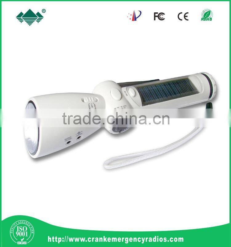 Outdoor Rechargeable Dynamo/Hand Crank LED Flashlight with FM/AM Radio and Emergency Cell Phone Charger
