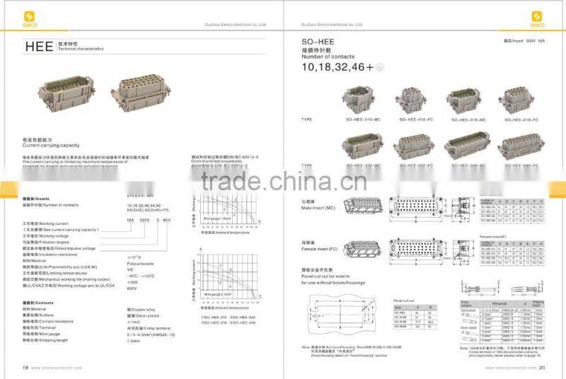 Heavy duty rectangular pin connector hood ,46pin for hot runner connector