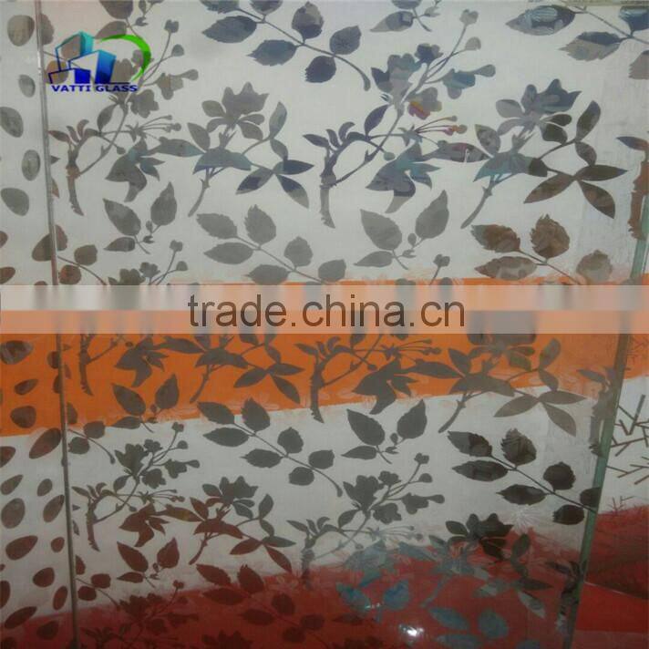 silver coating acid etched glass/decorative frosted glass/etching frosted glass bathroom door