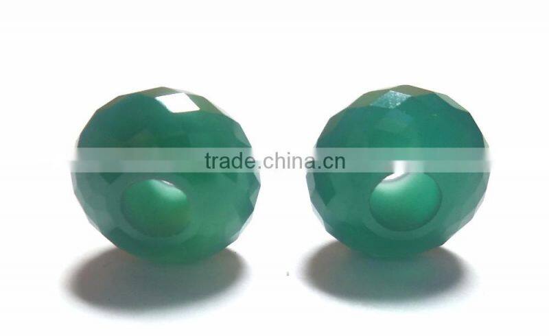 Genuine Green Onyx Faceted Handmade Roundel Big Hole Beads