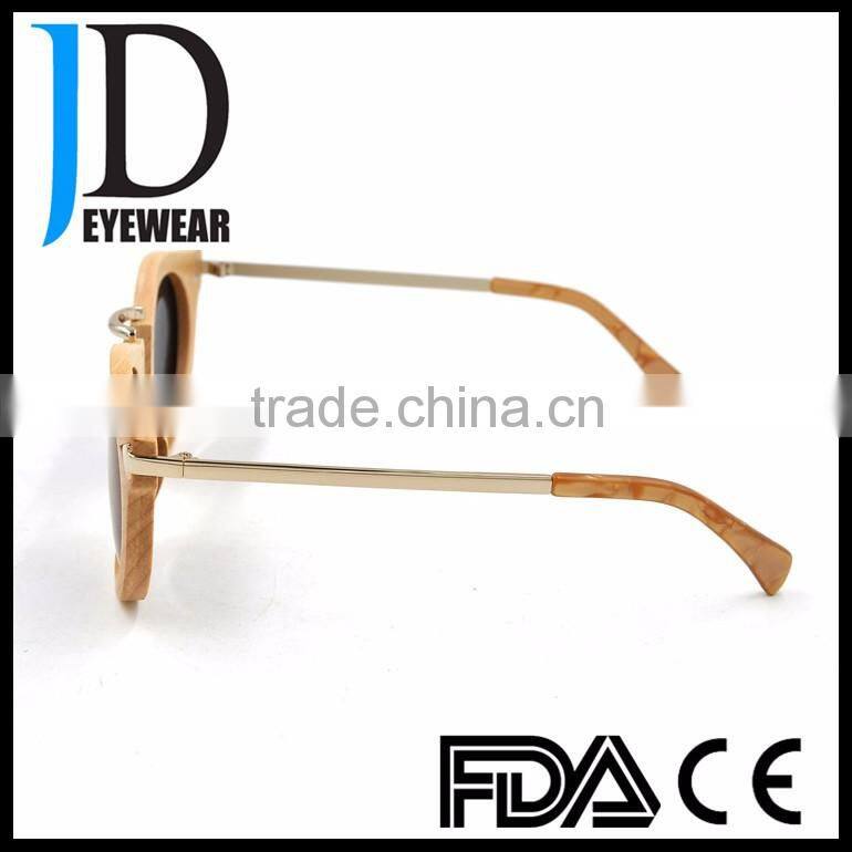 Custom Made OEM Solid Wood Sunglasses Natural Wooden Metal Sunglasses