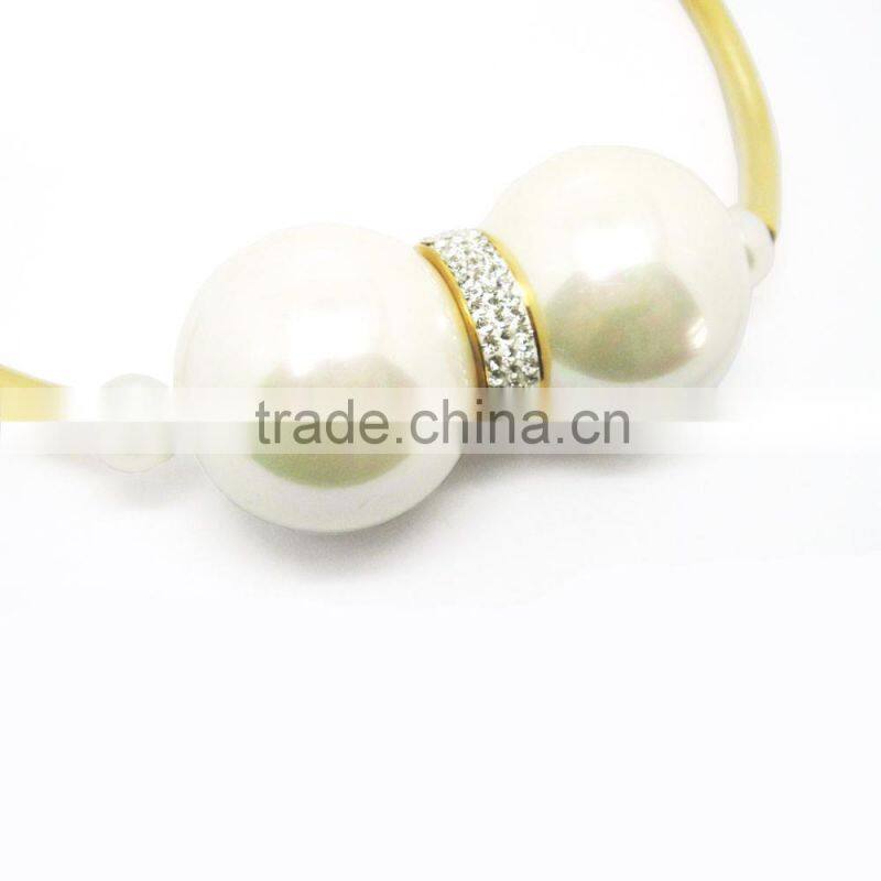 Stainless Steel Gold Tone Rhinestone Big Chunky Pearl Necklace