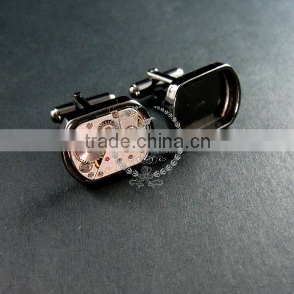 13x18mm setting size steam punk watch movement gun black DIY base tray French cufflink supplies cuff link findings 1500031