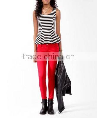 Designer clothing China manufacturer fashion stripes Ruffle hem ,formal office ladies blouses and tops
