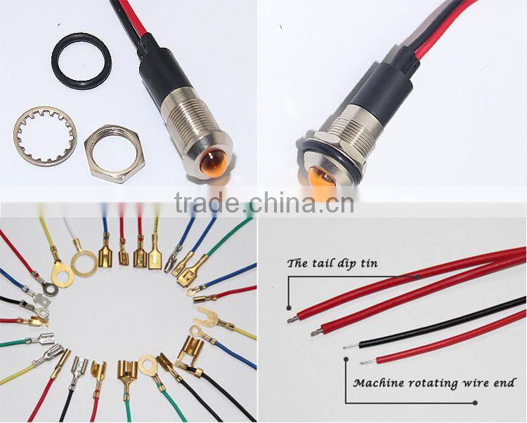 12v amber green red fire system mini waterproof LED indicator light 200mm cable leading anti vandal IP67 12mm diameter panel