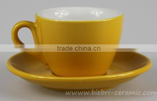 220cc Yellow And White Two-tone Color Glazed Ceramic Stoneware Coffee Tea Cups & Saucers Sets