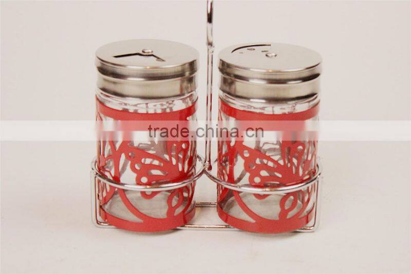 butterfly metal coat swivelling cover glass spice set