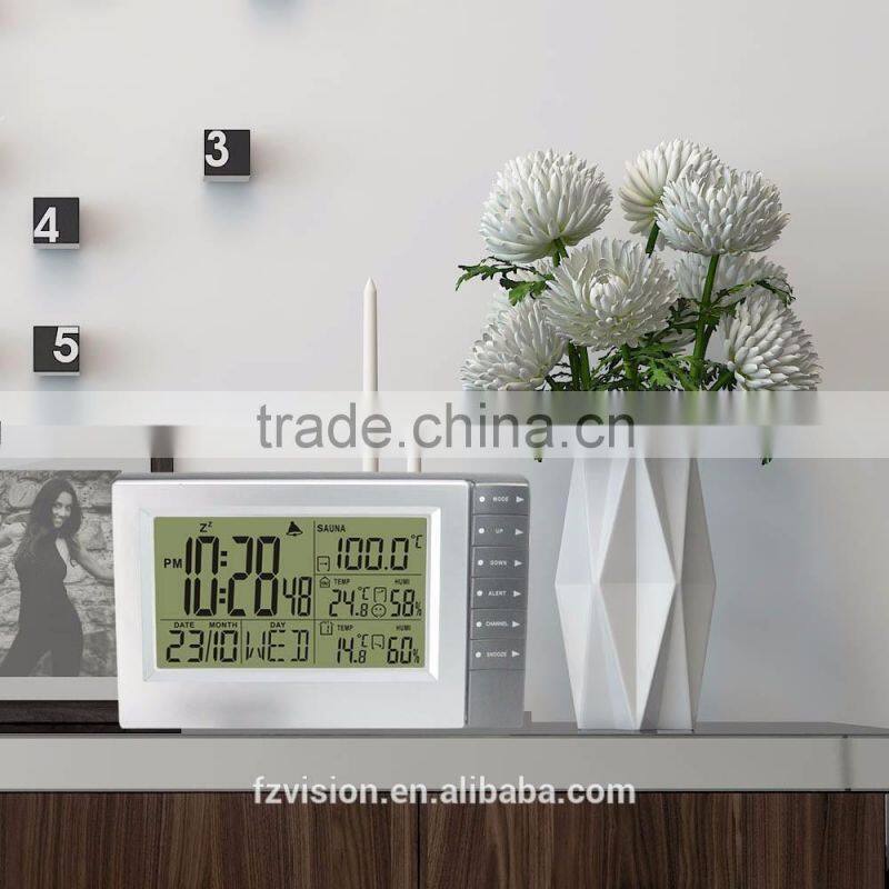 433MHz Wireless RF RCC Weather Station with Indoor Outdoor Thermometer Hygrometer Sauna Temperature Clock 3 Transmitters