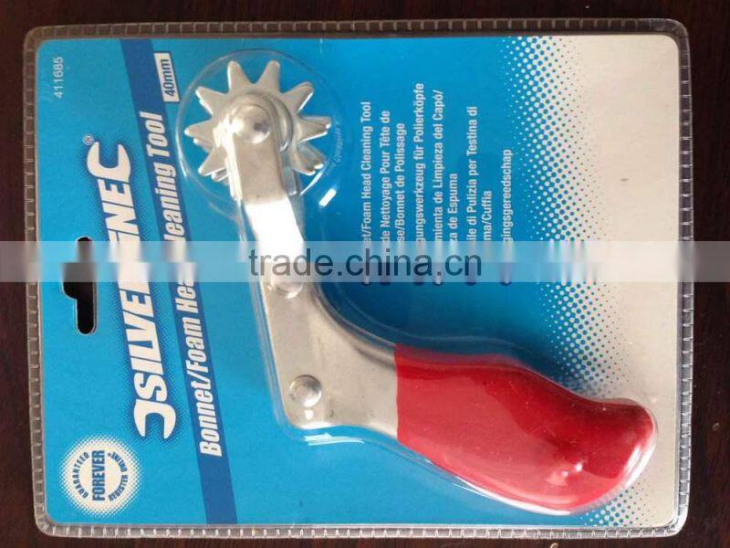 bonnet cleaning tools , grinding wheel knife,body is CRS ( Cold Rolled Steel ) with zinc coating ,the red part is made of PVC