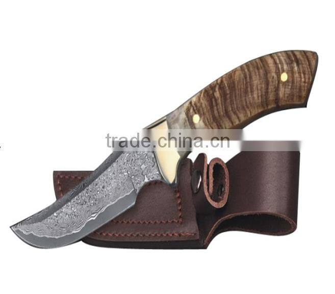 OEM handmade Damascus collection folding knife, mountain hiking small knife, natural wood handle