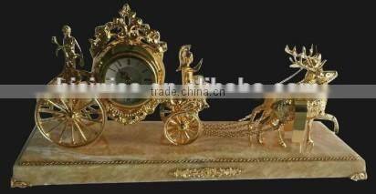 Antique French Empire Figural Horseman Driving Gilt Bronze Ormolu Clock, Marble Base Mantel Clock/Desk Clock