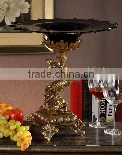 Ichthyosaur Shape Home Decorative Tray, Royal Brass with Crystal Art Tray (BF01-0205-1)