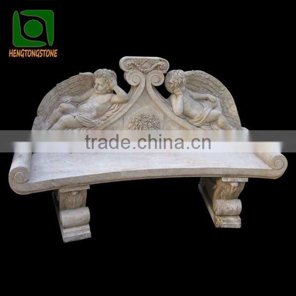 Yellow Travertine Garden Bench with Angel