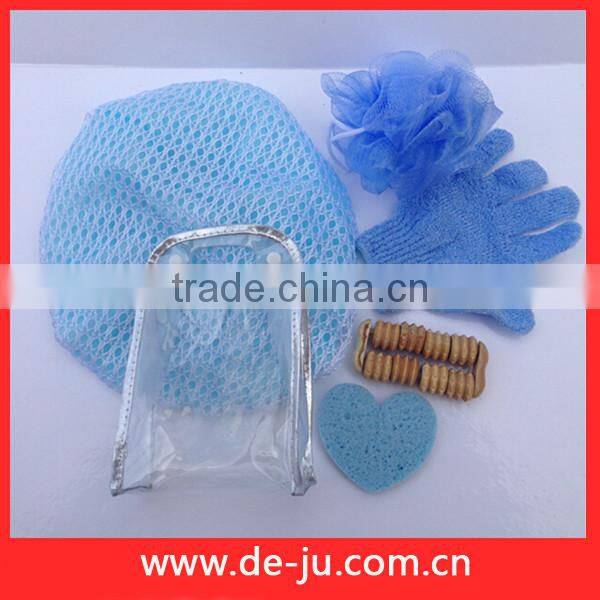 Mesh Flower Pink Sponge Soap Flower Blue Adult Bath Set