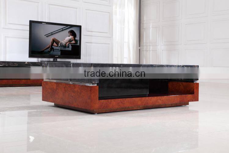 antique black marble top wooden base coffee table for living room furniture set