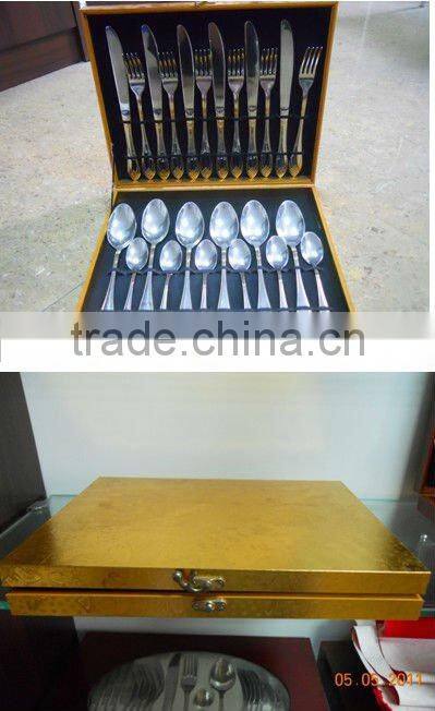 24pcs stainless steel flatware set in red wooden box and high quality and low price