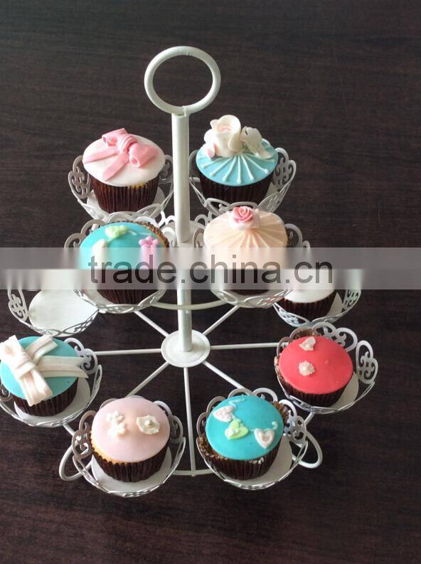 powder coated metal wire white 2-tier Round Shape Wire Cupcake Stand-cake tools-hold 12 cups of cake