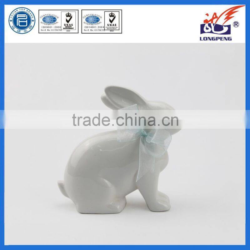 Adorable Sitting Rabbit Easter Bunny with Decorative Bow Ceramic Figurine
