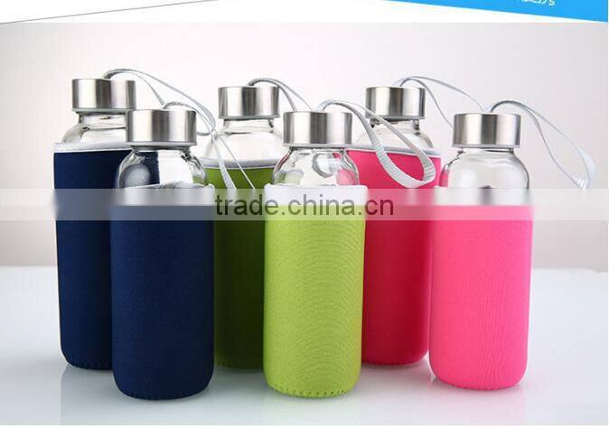 Borosilicate Glass water Bottle Container with Nylon Water Bottle Sleeve