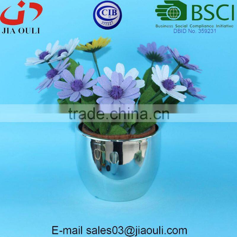 Christmas deocration Electroplating silver ceramic bowl shape plant pots