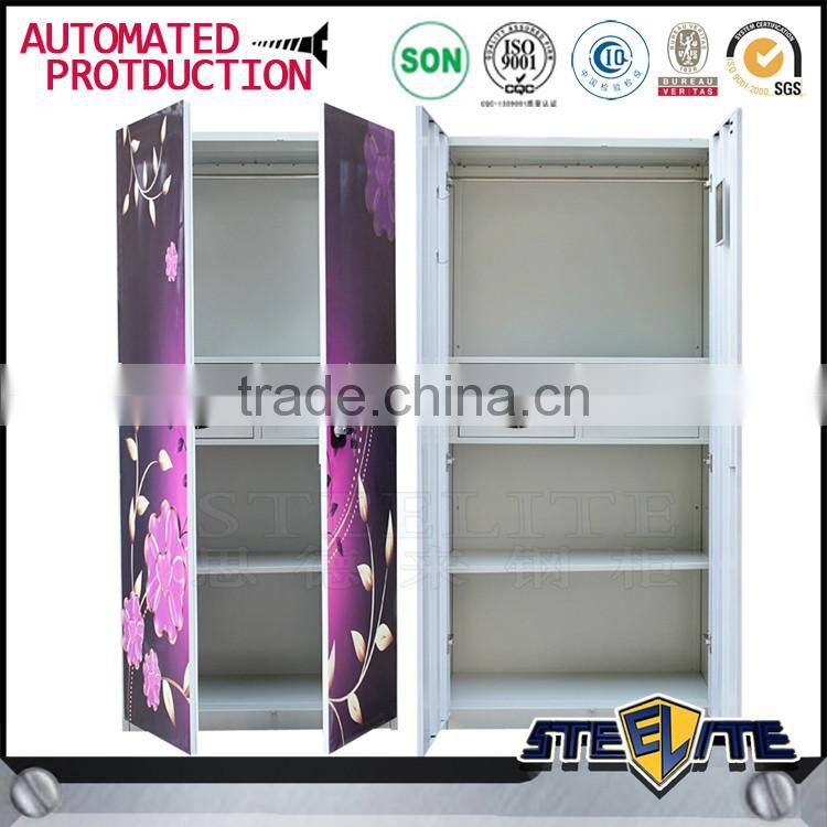 Flower design wardrobes steel clothes cupboard design