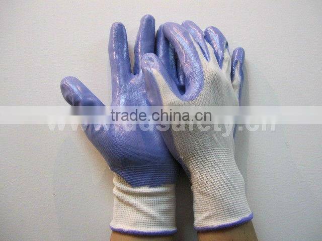 13Gauge White Nylon Grey Nitrile Coated Glove Safety Working Gloves