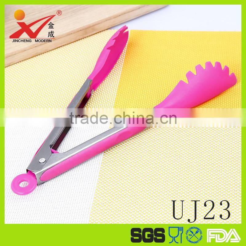 UJ23 Standard 9' ' stainless steel handle silicone kitchen food tong
