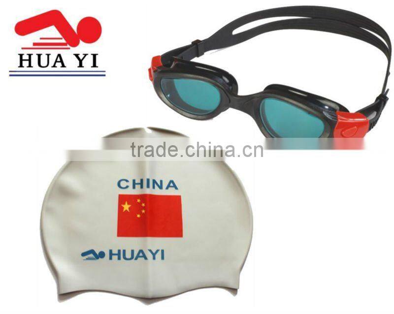 Custom national flag swimming caps with goggles set G4300&C1000 with promotional price
