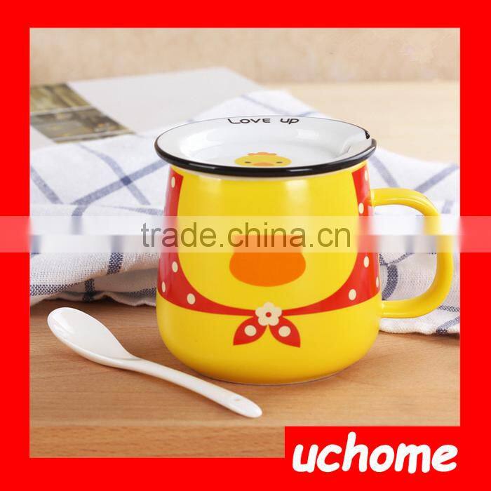 UCHOME High Quality Cartoon Ceramic Coffee Tea Milk Breakfast Cup Mug With Lid