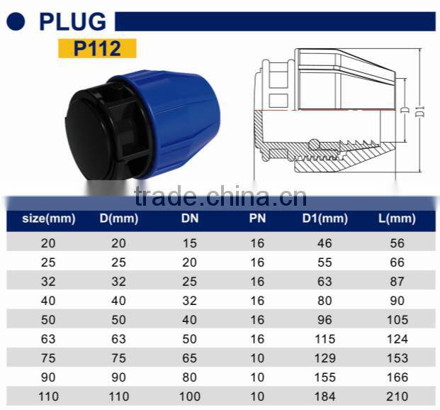 TY High quality PP compression fittings PLUG eco-friendly Cheap Price Full Size factory price list discount