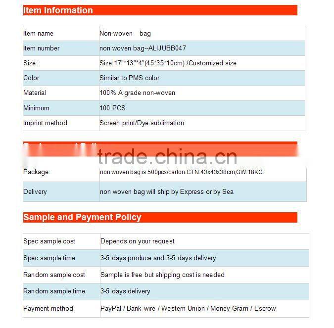 Hot selling Eco-friendly recycle bag/recyclable shopping bags/recyclable non woven bag