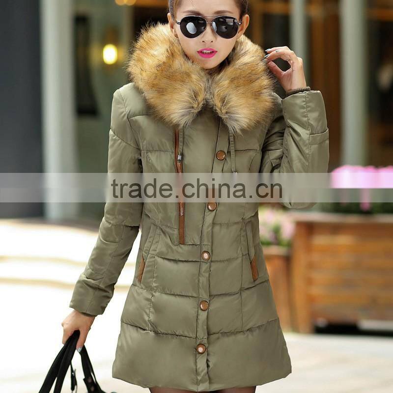 2016 New Women's Thicken Hooded Fur Collar long women's parka coat