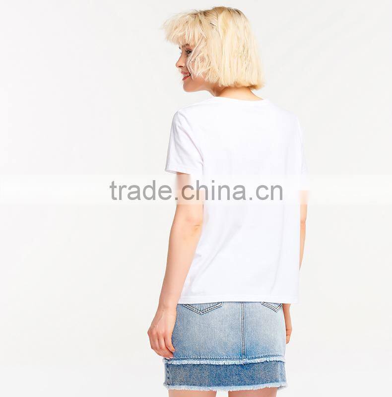 Lovely Heart pattern design custom printing 100% cotton custom O neck women white t shirt